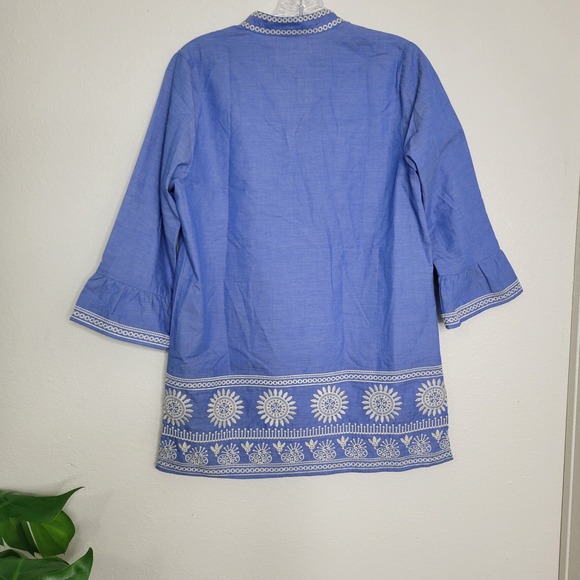 Jade Melody‎ Tam Embroidered Tunic Top 3/4 Sleeve Blue Bohemian Size Medium - Picture 5 of 9